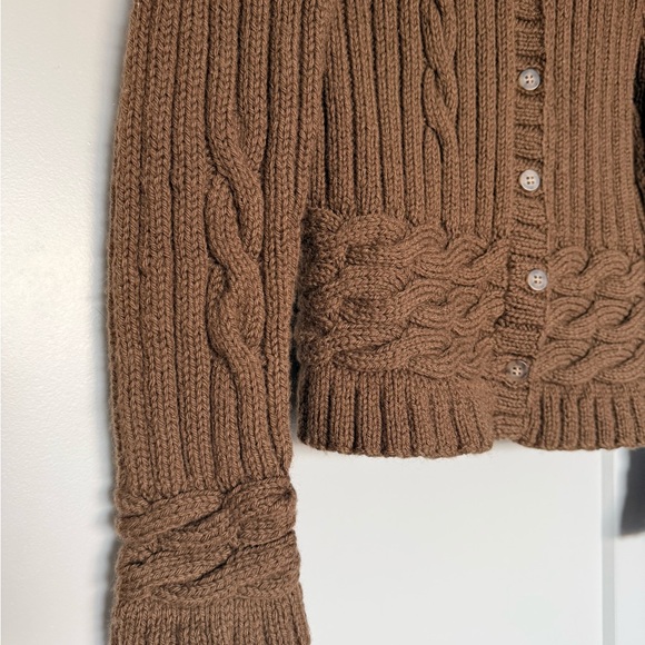 Handmade Handknit Brown Cable Knit Women's Sweater - Picture 3 of 6